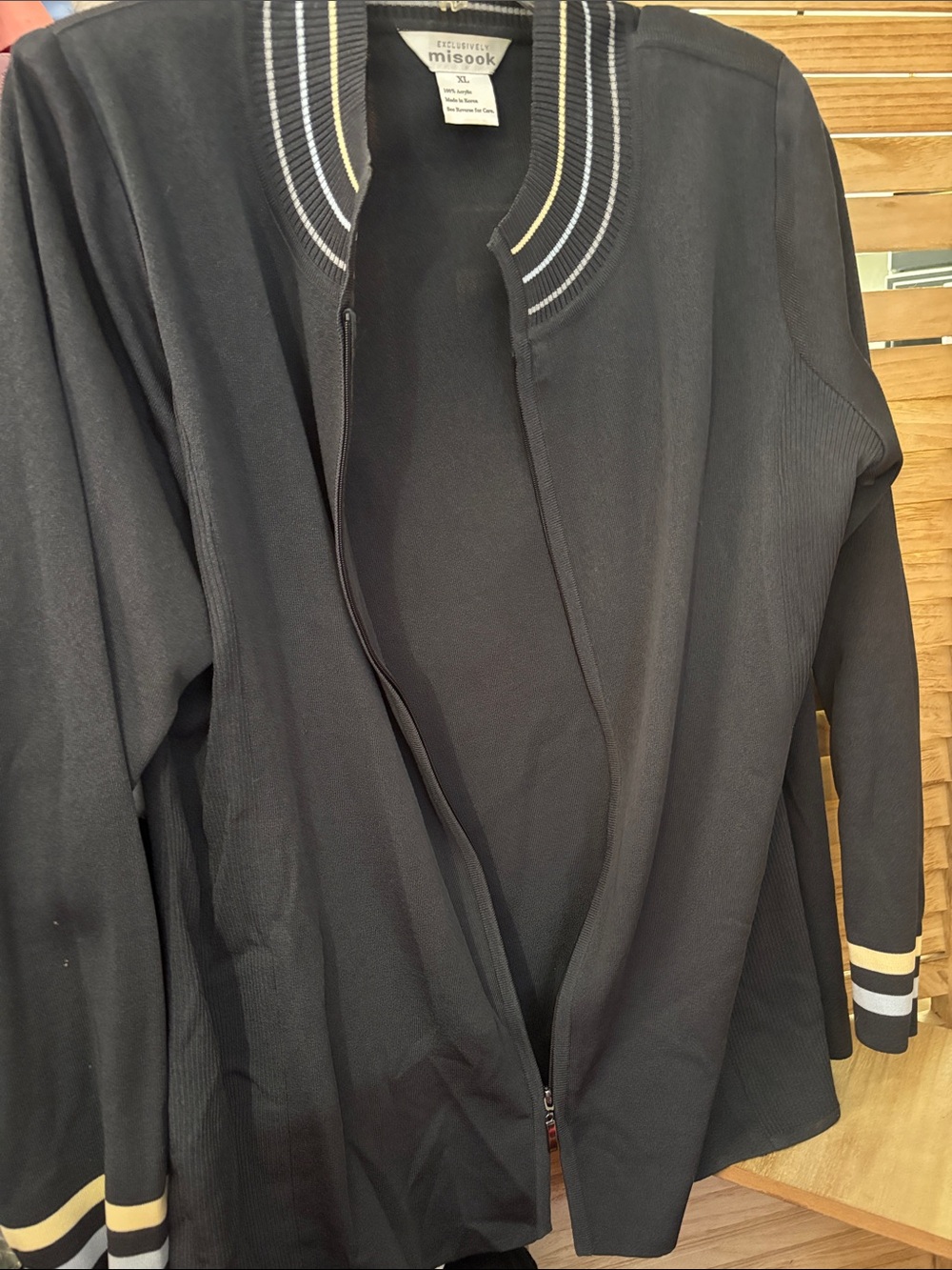 Misook Bomber Jacket with Striped Collar and Cuffs XL